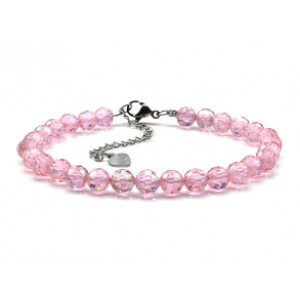 Браслет из фианитов шарик гр.6мм цвет розовый, 18см (иск.)