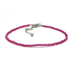 Браслет на ногу из циркона шарик гр.2мм цвет малиновый, 21см (иск.)