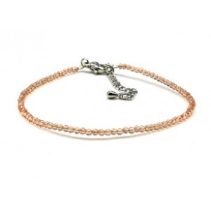 Браслет на ногу из циркона шарик гр.2мм цвет персиковый, 21см (иск.)