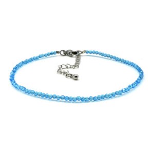 Браслет на ногу из циркона шарик гр.2мм цвет голубой, 21см (иск.)