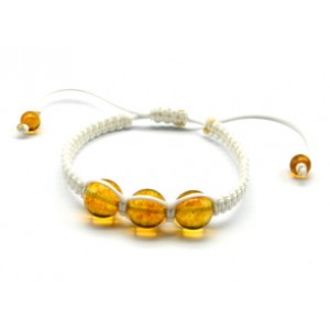 Браслет шамбала с 3 шариками 14мм из янтаря цвет лимонный, 16см Браслет шамбала с 3 шариками 14мм из янтаря цвет лимонный, 16см