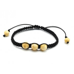 Браслет шамбала с 3 шариками 11мм из янтаря цвет молочный, 17см