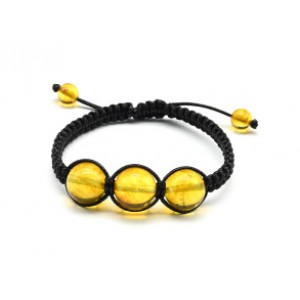 Браслет шамбала с 3 шариками 14мм из янтаря цвет медовый, 16см