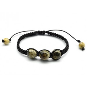 Браслет шамбала мужской с 3 шариками 14мм из янтаря цвет зеленый, 16см