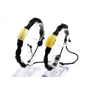 Браслет кожаный с янтарной вставкой прямоугольник 12*23мм цвет молочный, 16см