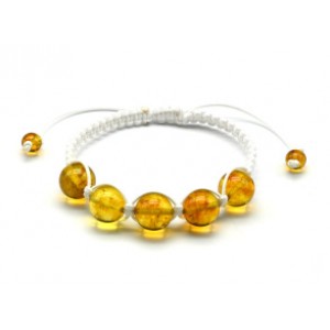 Браслет шамбала с 5 шариками 14мм из янтаря цвет лимонный, 16см