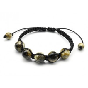 Браслет шамбала мужской с 5 шариками 14мм из янтаря цвет зеленый, 16см