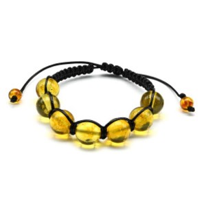 Браслет шамбала с 7 шариками 14мм из янтаря цвет медовый, 16см