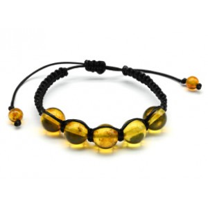 Браслет шамбала с 5 шариками 14мм из янтаря цвет медовый, 16см