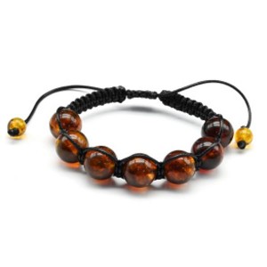 Браслет шамбала с 7 шариками 14мм из янтаря цвет коньячный, 16см