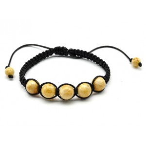 Браслет шамбала с 5 шариками 11мм из янтаря цвет молочный, 17см