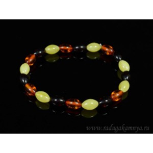 Браслет из янтаря рис 5*9мм молочный, коньячный, вишня (иск.)