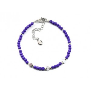 Браслет из бисера "Сердечки" шарик 3мм цвет фиолетовый, 17см (иск.)