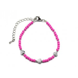 Браслет из бисера "Сердечки" шарик 3мм цвет фуксия, 18см (иск.)