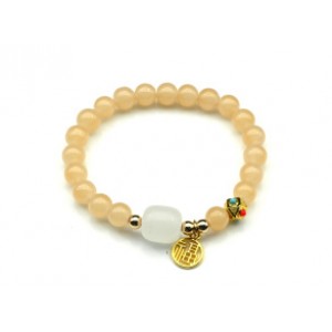 Браслет На удачу с подвеской шарик 8мм цвет кремовый, 17см (иск.)