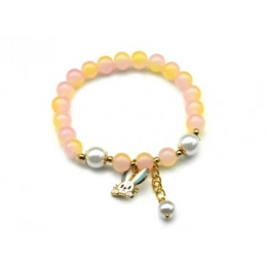 Браслет с подвеской шарик 8мм цвет желто-розовый, 17см (иск.)