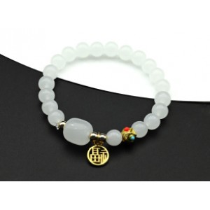 Браслет На удачу с подвеской шарик 8мм цвет белый, 17см (иск.)