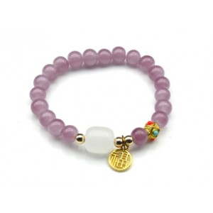 Браслет На удачу с подвеской шарик 8мм цвет сиреневый, 17см (иск.)