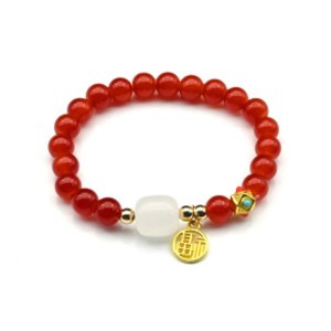 Браслет На удачу с подвеской шарик 8мм цвет рыжий, 17см (иск.)