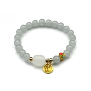 Браслет На удачу с подвеской шарик 8мм цвет дымка, 17см (иск.)