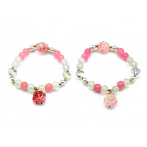 Браслет с подвеской "Лапка" шарик 8мм цвет розовый яркий, 17см (иск.)