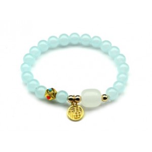 Браслет На удачу с подвеской шарик 8мм цвет голубой, 17см (иск.)