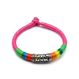 Плетеный браслет цвет розовый 18см (иск.)