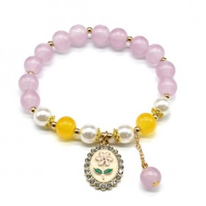 Браслет с подвеской Цветочек шарик 8мм цвет лавандовый (иск.) Браслет с подвеской Цветочек шарик 8мм цвет лавандовый (иск.)