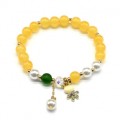 Браслет с подвеской Зайка шарик 8мм цвет желтый (иск.)