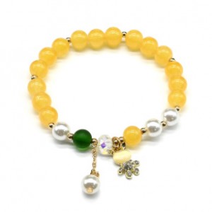 Браслет с подвеской Зайка шарик 8мм цвет желтый (иск.)