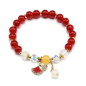 Браслет с подвеской Веер шарик 8мм цвет красный (иск.)