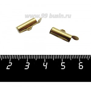 Концевик трубка 13*6 мм, нерж. цвет золото, 2 штуки/упаковка