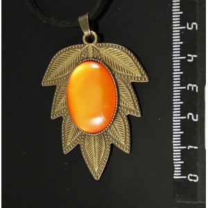 Кулон пластик оранжевый (эффект опала) "лист", овал 25х18мм, цвет бронза