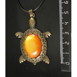 Кулон пластик оранжевый (эффект опала) "черепаха", овал 25х18мм, цвет бронза