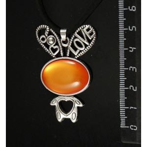 Кулон пластик оранжевый (эффект опала) "зайчик", овал 25х18мм