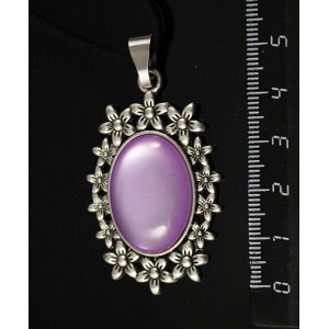 Кулон пластик сиреневый (эффект опала) "клумба", овал 25х18мм