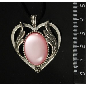 Кулон пластик розовый (эффект опала) "сердце с крыльями", овал 25х18мм