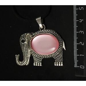 Кулон пластик розовый (эффект опала) "слон", овал 25х18мм