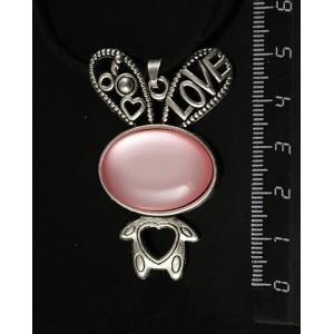 Кулон пластик розовый (эффект опала) "зайчик", овал 25х18мм