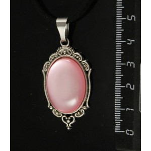 Кулон пластик розовый (эффект опала) "медальон", овал 25х18мм