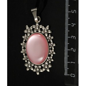 Кулон пластик розовый (эффект опала) "клумба", овал 25х18мм