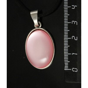 Кулон пластик розовый (эффект опала), простой овал 25х18мм