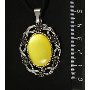 Кулон пластик желтый (эффект опала) "торжество", овал 25х18мм