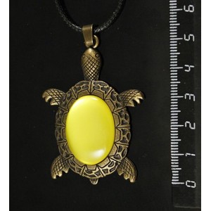 Кулон пластик желтый (эффект опала) "черепаха", овал 25х18мм, цвет бронза