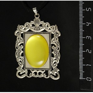 Кулон пластик желтый (эффект опала) "портрет", овал 25х18мм