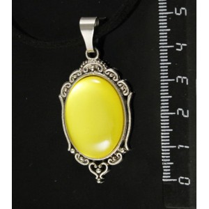 Кулон пластик желтый (эффект опала) "медальон", овал 25х18мм