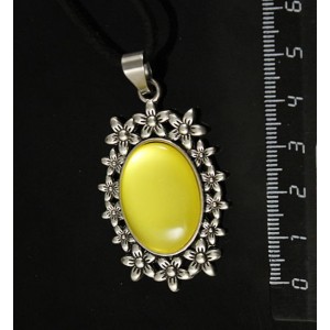 Кулон пластик желтый (эффект опала) "клумба", овал 25х18мм