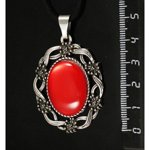 Кулон пластик красный (эффект опала) "торжество", овал 25х18мм