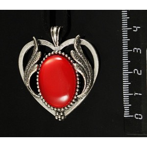 Кулон пластик красный (эффект опала) "сердце с крыльями", овал 25х18мм