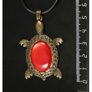 Кулон пластик красный (эффект опала) "черепаха", овал 25х18мм, цвет бронза